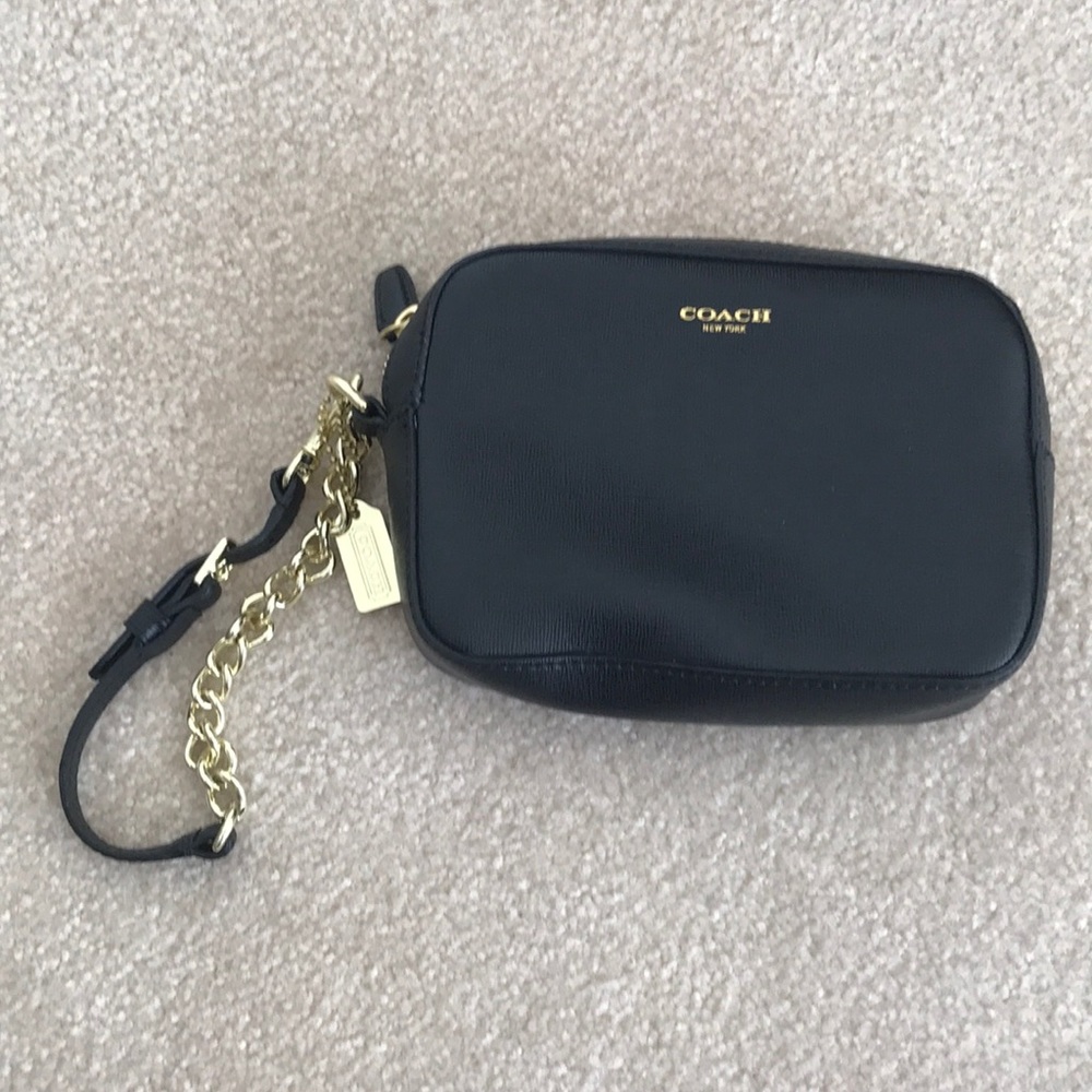 Coach Flight Wristlet in Saffiano Leather Black